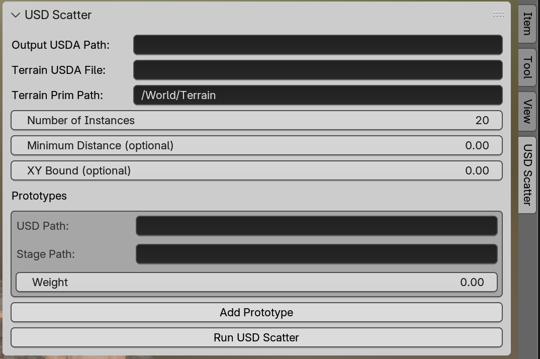 Blender UI for USD scatter