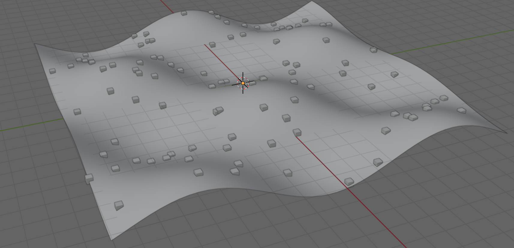 A wavy plane with randomly scattered cubes