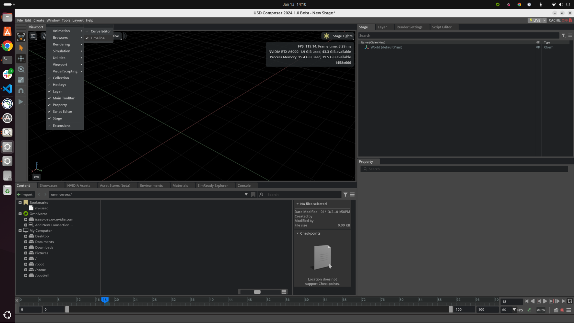 Accessing the timeline in USD Composer
