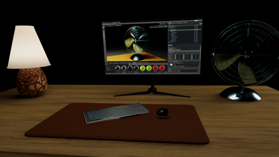 Updated Desktop.usda file showing rotated fan and keyboard, moved monitor, and adjusted light intensity